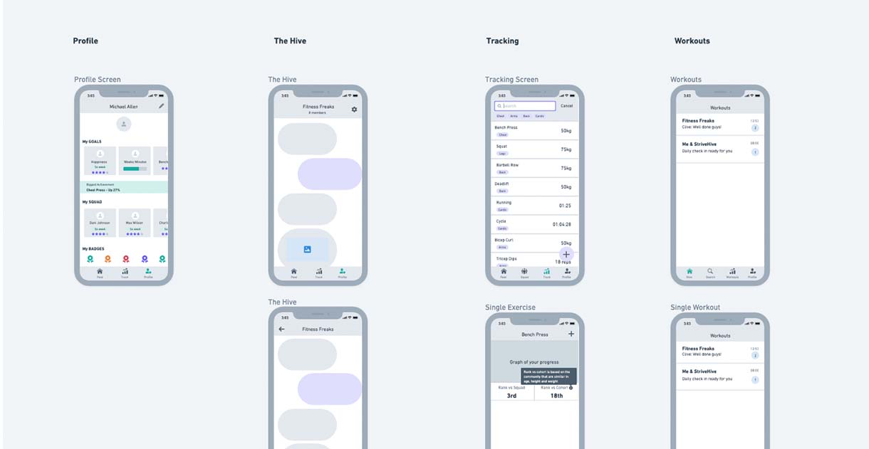 Strivehive wireframe design